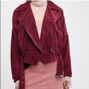 Free People corduroy burgundy moto zip jacket